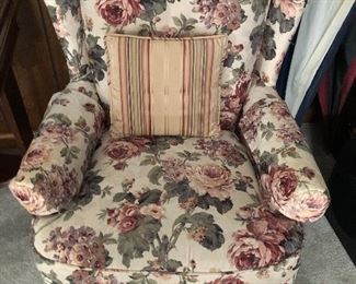 Rose print side chair with accent pillow