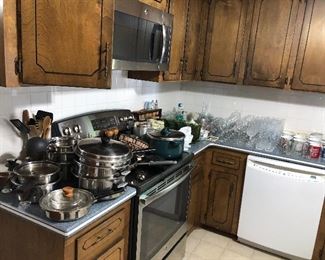Full kitchen with pots and pans, stemware, other glassware, flatware, appliances. Everything for the kitchen.