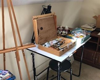 art supplies and easel