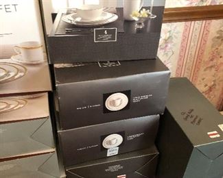 New in box Charter Club Classic Gold and Fine Line Platinum china sets from Macy's