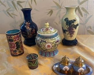 Asian Cloisonn Vases and Lidded Jars