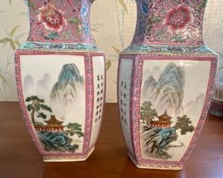 Chinese Famille Rose Twin Vases