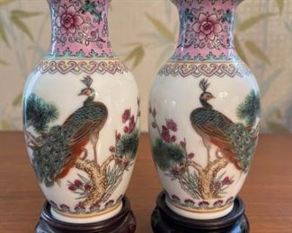 Chinese Peacock Famille Rose Small Vases