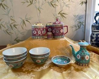 Chinese Vintage Rose and Teal Assorted Pieces