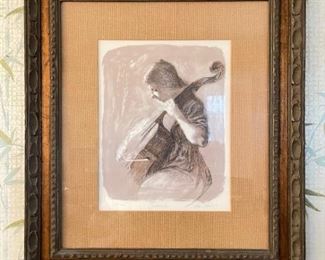 Framed Charcoal Pencil drawing of Cellist