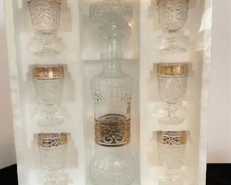 Made in Italy Decanter and Footed Shot Glasses