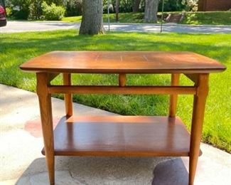 MCM Wood Sidetable with Burlwood Inset