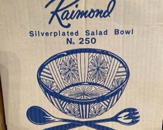 Raimond Silverplated Salad Bowl with 2 Salad Servers