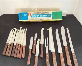 Vintage Stainless Rosewood Kitchen Knife Set 17 PCs