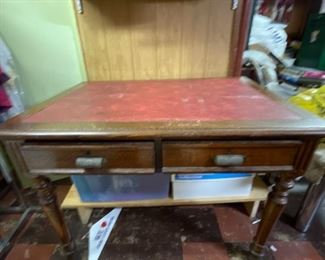 Vintage Wood Desk with Red Leather Insert