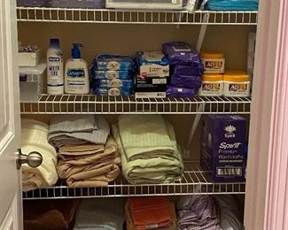 Sheets, towels, unopened supplies