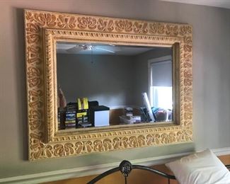 Yellow/Copper painted Wood Carved Mirror