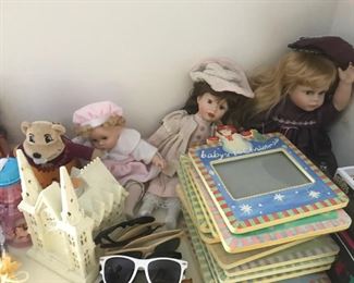 American Girl Dolls and Clothes in next photo.  Lots of stuffed animals, sunglasses, books etc