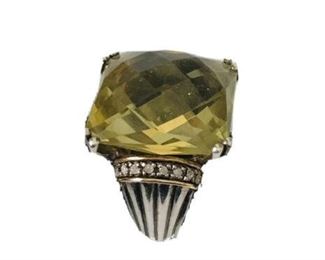 T&C Town & Country Prasiolite Green Amethyst Diamond 14k Gold Sterling Ring 7.25