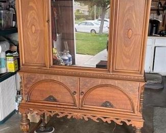 Antique Vintage French Pine Oak Buffet China Display Cabinet