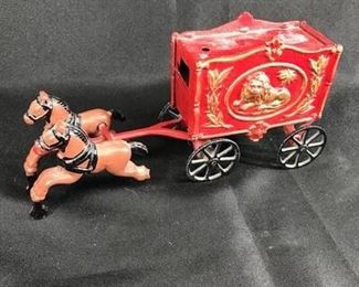 Vintage Painted Cast Iron HorseDrawn Circus Wagon