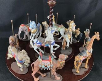 Franklin Mint Circus Animal Carousel Horse Figurine Set with Turning Display