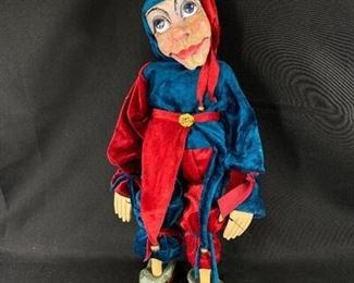 Red Blue Court Jester Wood String Puppet Marionette