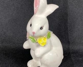 White Rabbit with Flowers Figurine