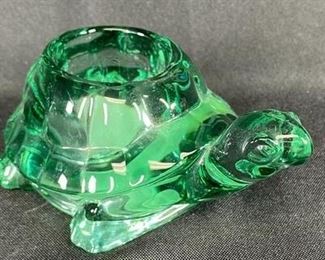 Green Glass Turtle Tortoise Votive Candle Holder