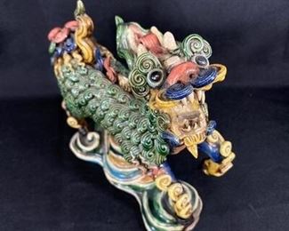 Colorful WuCai Asian Pottery Foo Dog Dragon Lion Statue Figurine