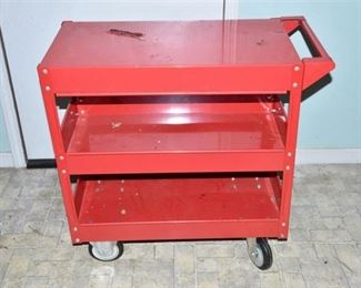 Red Metal Rolling Cart