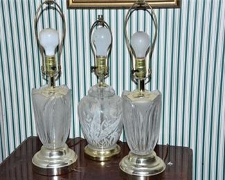 Three 3 Vintage Glass Table Lamps