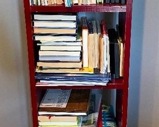 Wood book case & books 