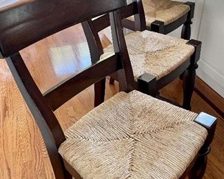 3 counter stools with rush seats