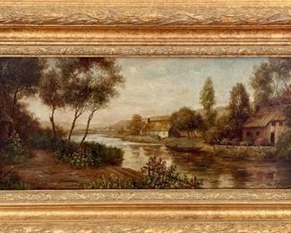Oil on canvas by G Rose - river scene 