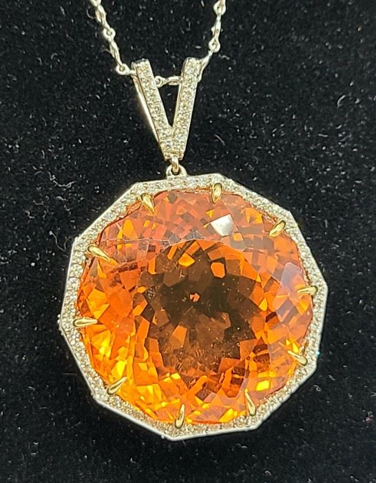 Huge 18k white gold Citrine Diamond Pendant
