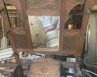 Fabulous early carved hall tree 