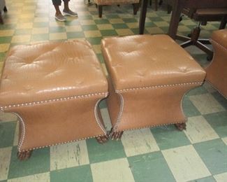 PAIR of leather paw feet ottoman