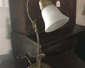 Brass Lamp With Glass Shade