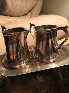 Silverplate creamer, sugar, tray