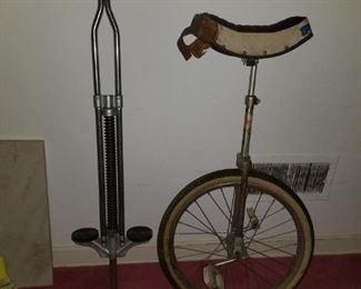 Vintage Pogo Stick and Unicycle