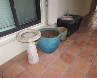 sasseville bird bath and pots