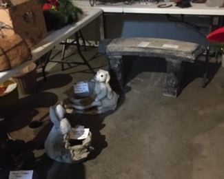 Concrete bench and bunny pots