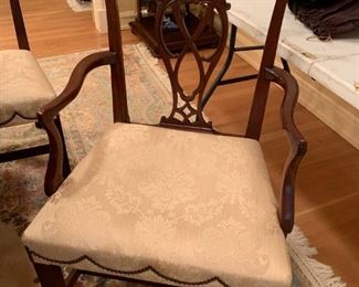 #7	Baker Dining Table w/double pedistal legs on Wheels w/3 leaves & 12 Chairs (with scalloped Nailheads)  w/pads   78-135x47x29 	 $2,500.00 
