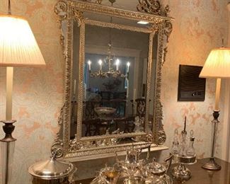 #9	Chapman Buffet Lamps  Bronze & Glass 36" Tall - sold as a pair	 $200.00 
#10	WhiteGold Ornate  Rectangular Mirror 37x62	 $500.00 
