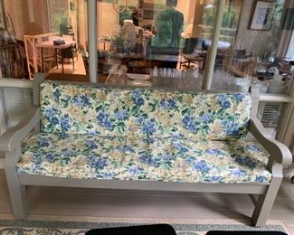 #21	Heavy wood Painted Sofa w/cushions  6' Long	 $150.00 
