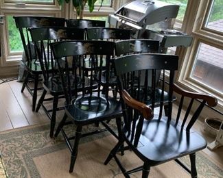 #19	Windsor 1857 Nichols & Stone Black Wood Spindle Back Chair w/Eagle on Back with arms   (set of 7)	 $200.00 
