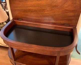 #32	Kindel Grand Rapids  Half Moon Table w/1 drawer & 1 shelf - flip-up Top for Storage - 31Wx17Dx33T	 $375.00 
