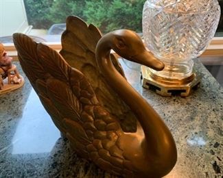 #57	Brass Swan - heavy  planter - 9" Tall	 $35.00 
