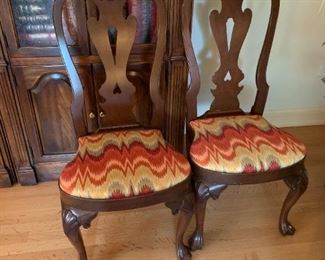 #72	(2) Kittinger furniture odd chairs with flame stich pattern and claw feet and shell carved on front 2@ 175 ea	 $350.00 

