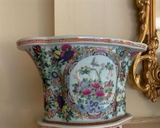 #75	2 pc. Oval Vase on Porcelain Stand  10"T x 8"D x 14"W  (2)   $35 Each	 $70.00 

