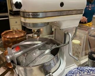 #95	White Kitchen aid mixer K5 with bowl and access 	 $95.00 
