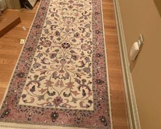 
#108	Hand-Knotted Runner Rug Cream/Pink  31.5Wx10'	 $175.00 
