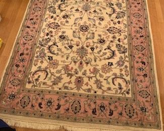 #136*	cream pink blue hand knott rug 55x76	 $75.00 
