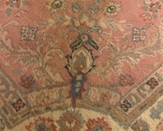 #139	cream pink blue with center medallion  hand -knotted rug 51x75 (front door )	 $75.00 
